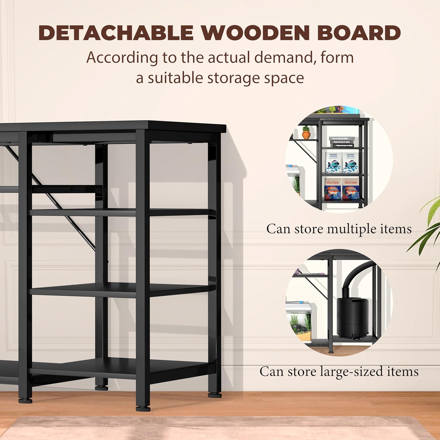 GRLEAF 20-40 Gallon Aquarium Stand: 800LB Capacity, Built-In Power Outlets, 3-Tier Shelves for Fish Tank Accessories Storage, Heavy-Duty Steel/Wood Hybrid for Fish & Reptile Tanks | Excludes Tank