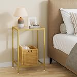 HOMSHO Ensemble de tables latérales 2, Tables de fin avec verre trempé, 2-Tier Tables de chevet avec étagères de rangement, Table à café avec style moderne, Table de canapé mince pour le salon, Chambre, 30 x 38 cm, doré