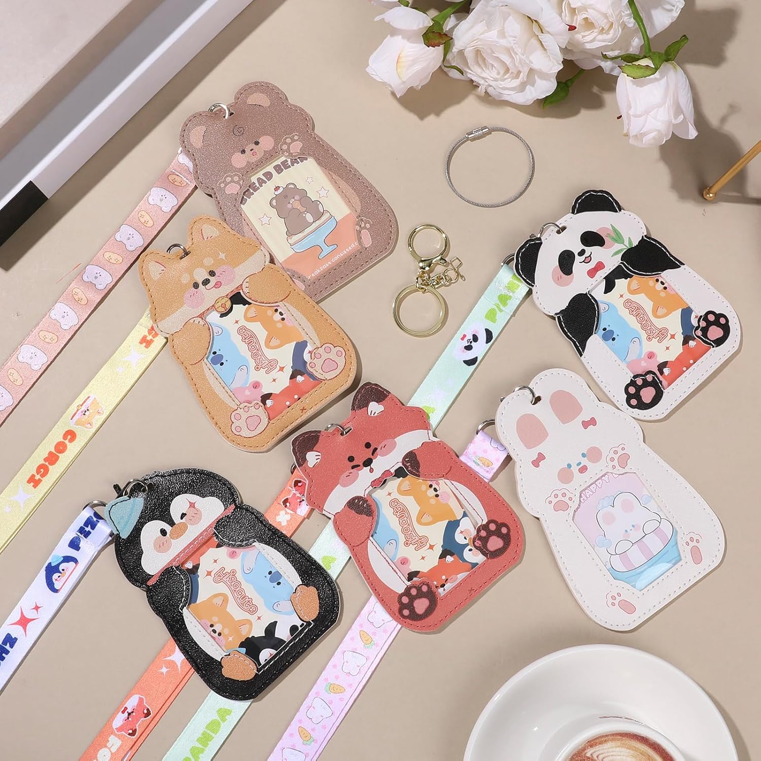 NEWEST Cute Rabbit ID Badge Holders with Lanyard Keychain Key Ring, Bunny PU Leather Luggage Tag for Suitcase with Metal Loop, Lovely Animal ID Card Name Tag Identifier for Nurse Teacher Student Staff - Image 8