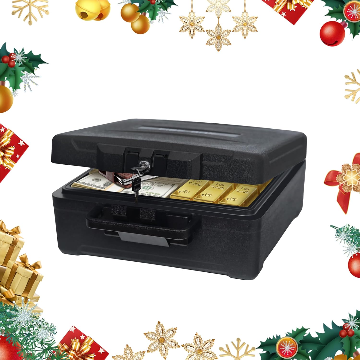 Fireproof Document Box with Key Lock – Large Portable Fire Safe for Home Documents – Waterproof & Fire Resistant Lock Box with Ergonomic Handle, 1 Hour at 1700°F, 72 Hours Waterproof