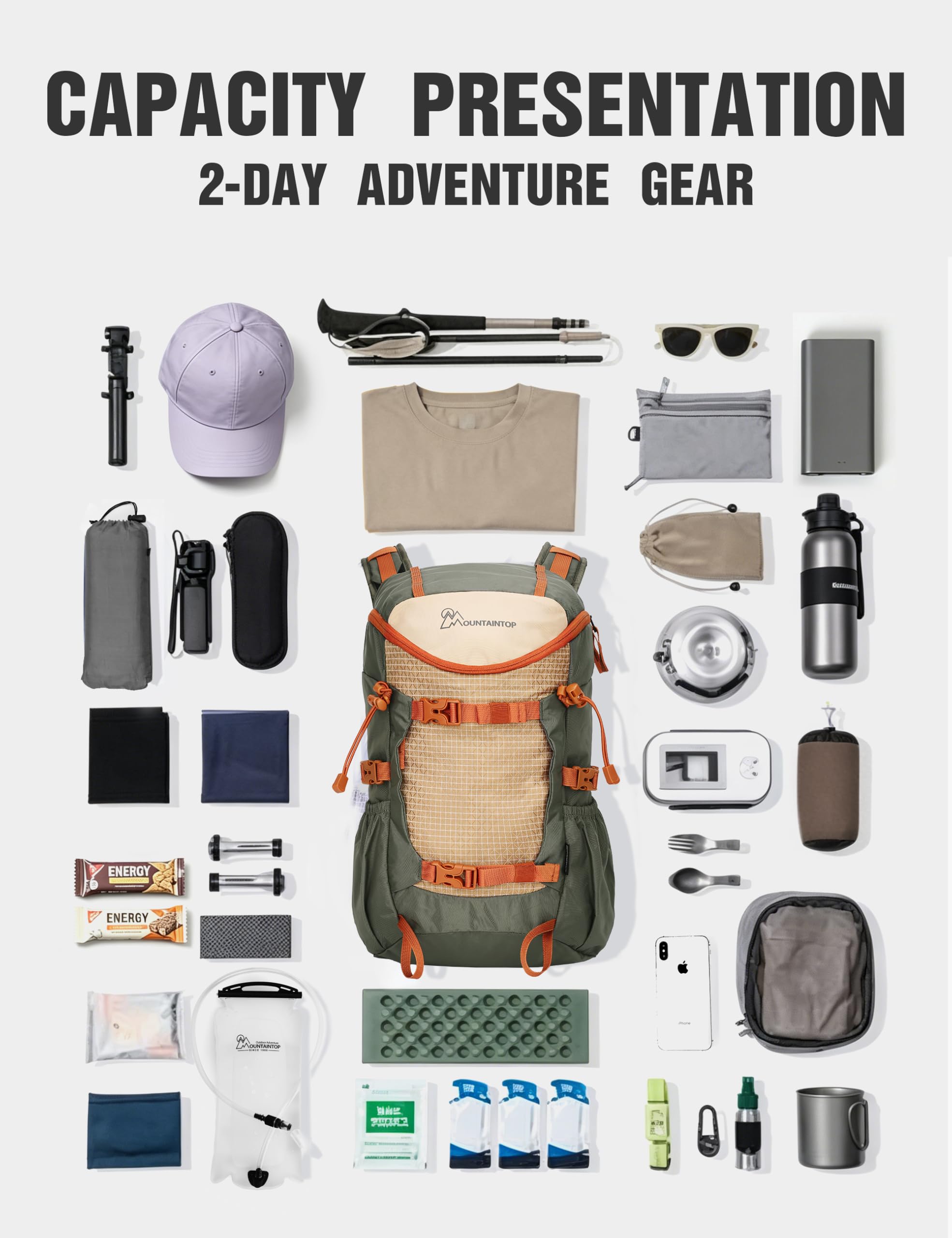 Mountaintop Plecak trekkingowy, damski, 20 l, plecak podróżny, outdoorowy, trekkingowy, Kaki zielony, 20L