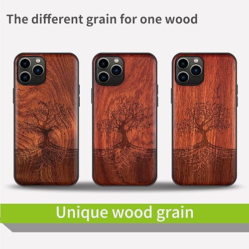 Miniatura 7 de Carveit Funda de madera para iPhone 11 Pro Max madera real dura y TPU suave negro a prueba de golpes, protector de teléfono de madera único