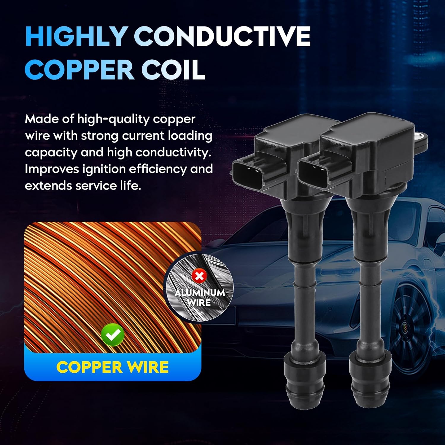 Ignition Coil Pack + Iridium Spark Plugs for Nissan Altima 2002-2006 2.5L L4, Nissan Sentra 2002-2006 2.5L L4, UF350 1788319 5C1395 C1398, 4 Sets