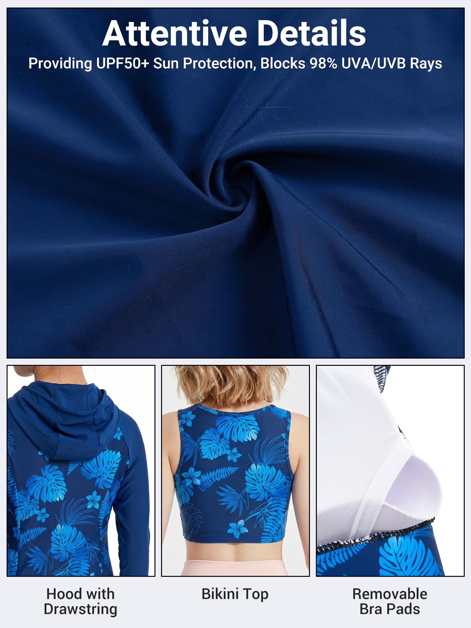 Owntop UV Rashguard Set Damen 4-teilig – Langarm Schwimmshirt mit UV Schutz, Badehose & Bikini Top, Funktionale Swimwear für Strand Schwimmen Wassersport
