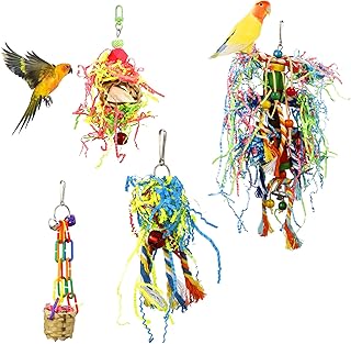 4 Pack Bird Shredding Budgies Toys Parrots Chewing Hanging Foraging Toys Parrot Cage Shredder Toys Birds Cage Accessories for Small Parrots Parakeets,Conures,Love Birds,Finches