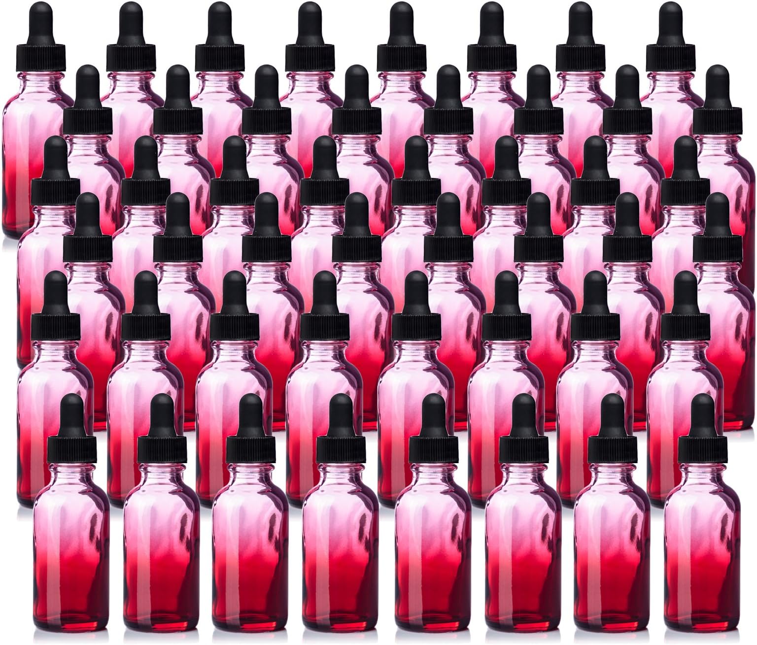 1 OZ Red Shaded Glass Boston Round Bottle Glass Pipette w/Black Rubber Bulb- Pack of 48 (Red Shaded)