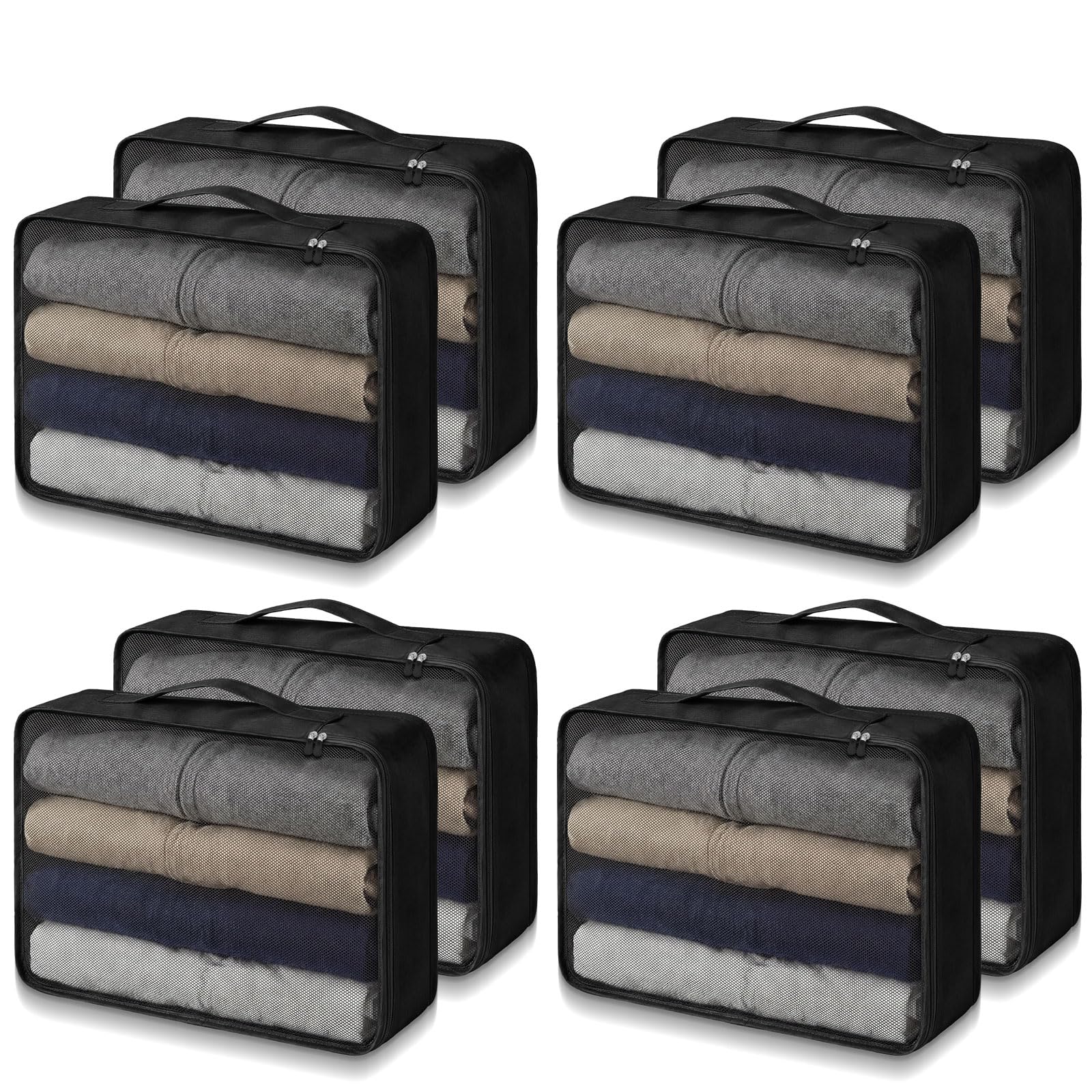 Photo 1 of **MISSING SOME**Silkfly 8 Pcs XL Packing Cube for Travel Luggage Organizer Suitcase High Capacity Large Packing Bag Bulk Reusable Mesh Travel Cube for Hiking Camping Accessory, 17.7 x 13 x 4.7 Inch (Black)