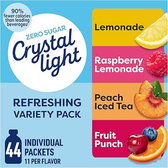 Crystal Light Lemonade Raspberry Lemonade Peach Iced Tea Fruit Punch Powdered Drink Mix Singles Variety Pack 44 ct. On-the-Go Individual Packets
