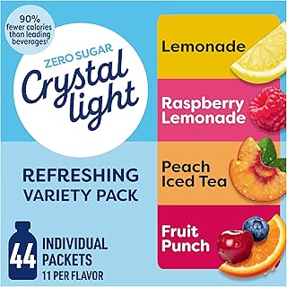 Crystal Light Refreshing Drink Mix Variety Pack, 44 Packets, for Convenient Hydration, Lemonade, Raspberry Lemonade, Peach Iced Tea, Fruit Punch, Natural and Artificial Flavor, Zero Sugar, 4.18 oz