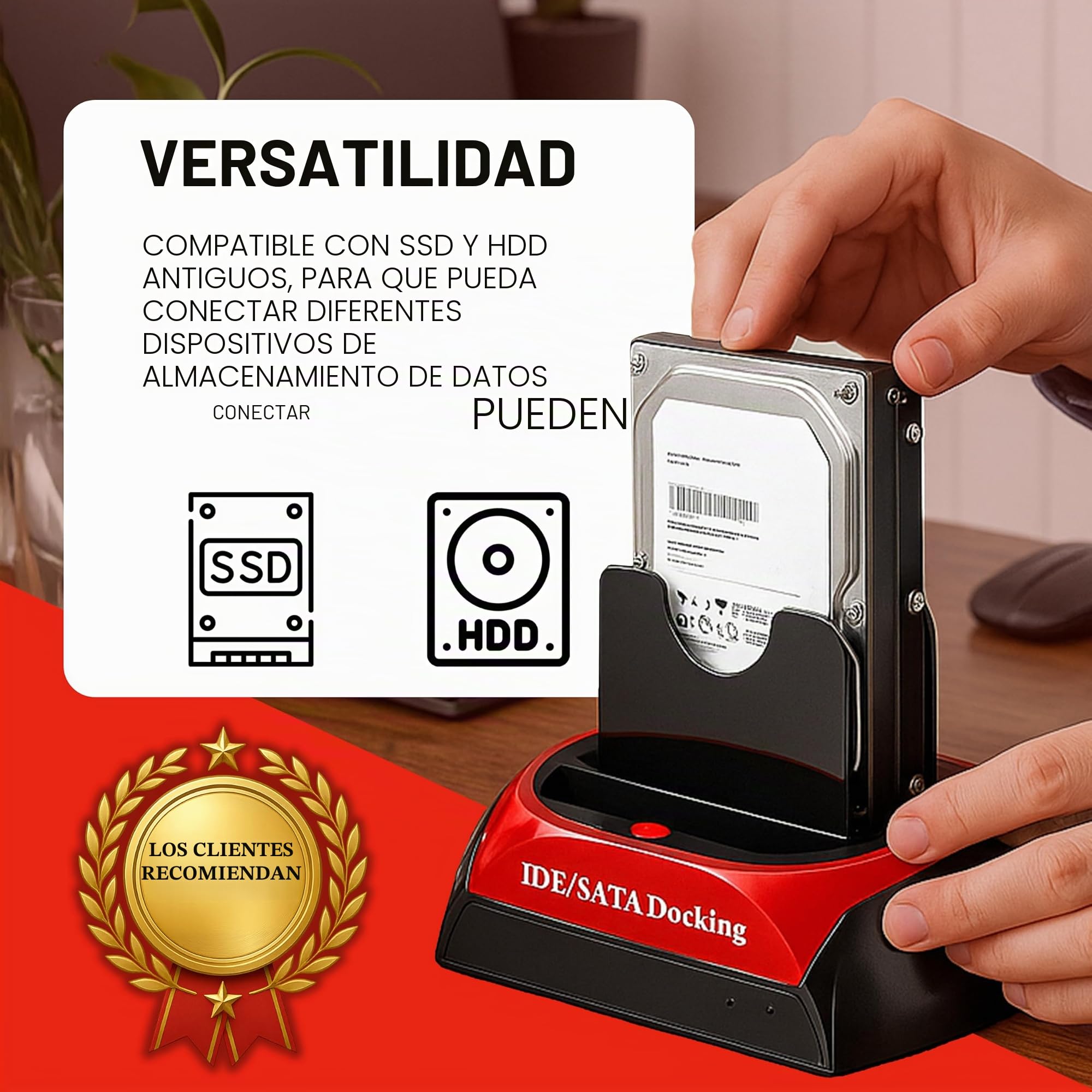 Retoo Estación De Acoplamiento del Disco Duro, USB 2.0, Base De Conexión para SATA I/II/III, HDD O SSD De 2.5"/3.5", Carcasa Disco Duro Externo Sata, Compatible con Windows