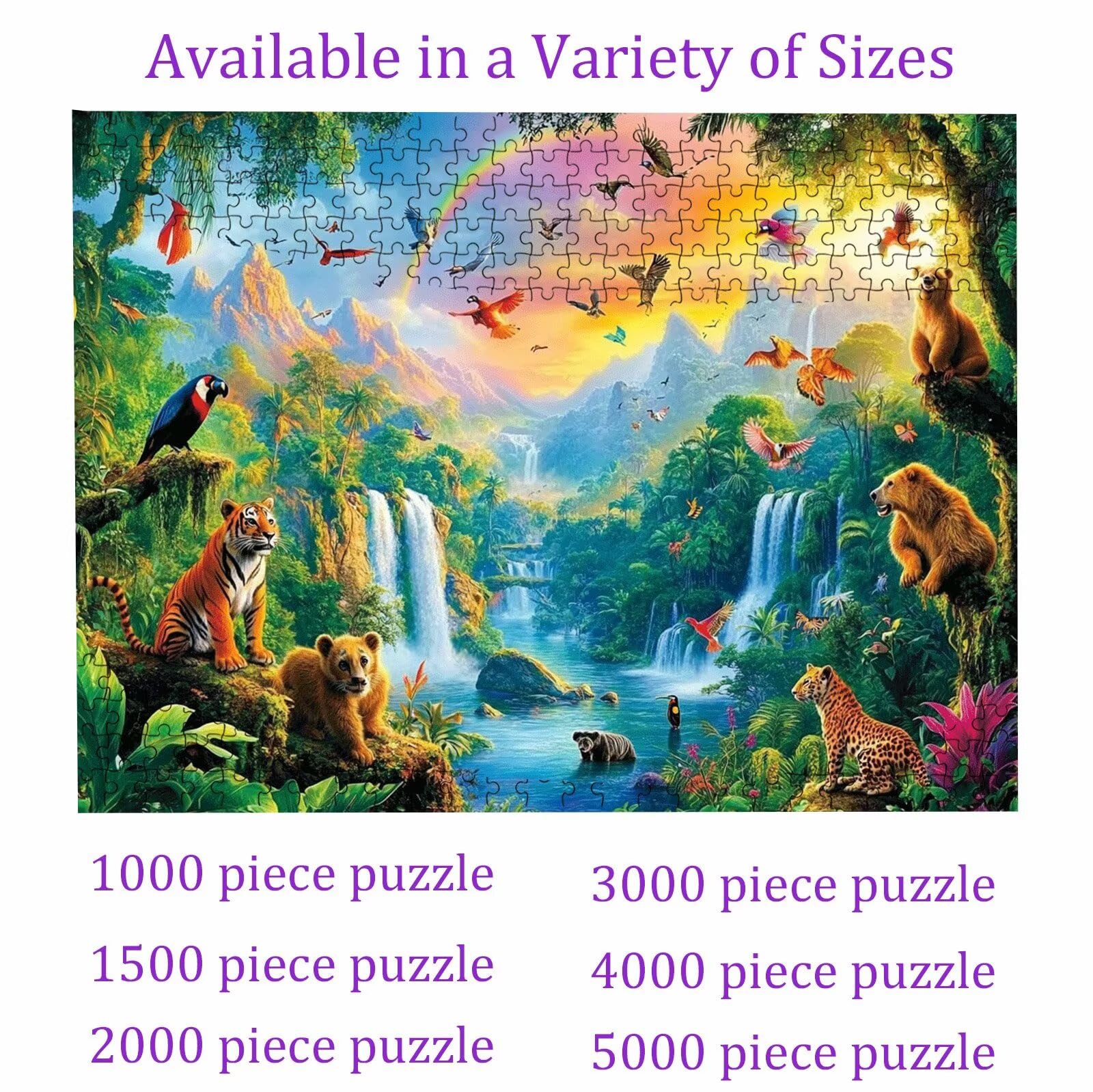 Puzzle 1000 elementów, puzzle 1000 elementów dla dorosłych, trudne puzzle, druk w wysokiej rozdzielczości i jasne kolory, drewniane puzzle w kolorze zwierząt (2) z wykwintnym pudełkiem do pakowania