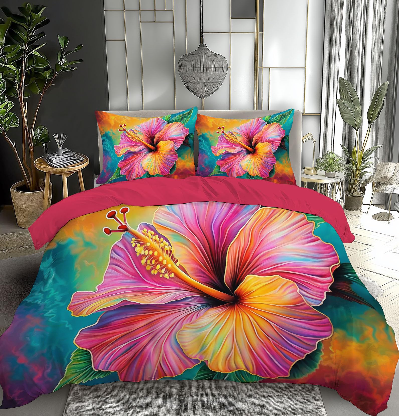 Housse de couette tropicale 240x260 cm résistante aux lavages pour rafraîchir un lit terne