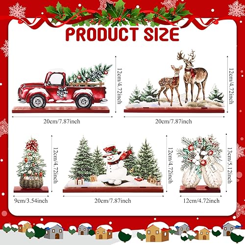 Miniatura 2 de Huwena 5 piezas de decoración de mesa de Navidad, centros de mesa de Navidad de madera, señal de alegría, muñeco de nieve, guantes de reno, señales
