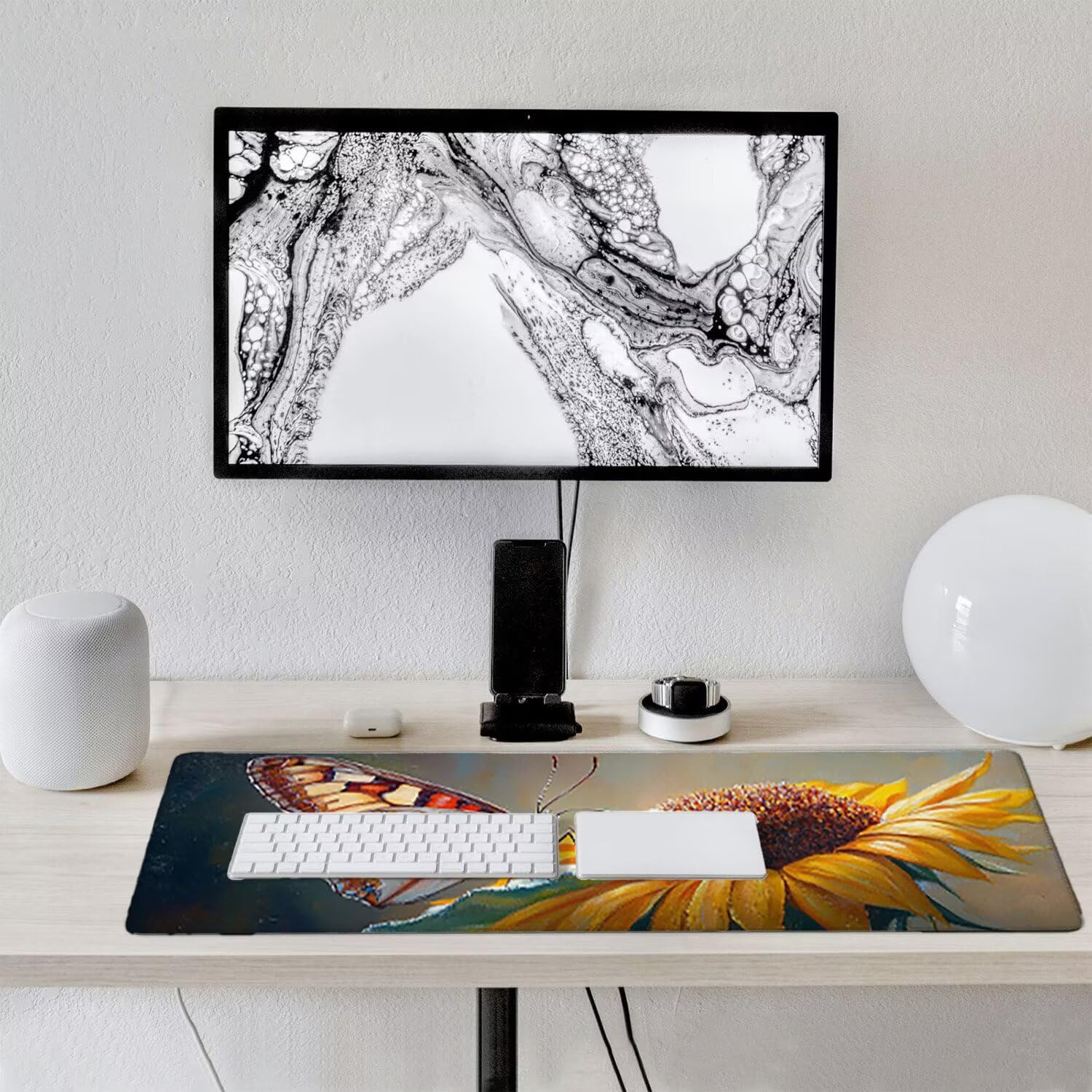 Podkładka pod mysz do gier XXL duża mysz 1200 x 500 mm, duża podkładka pod biurko z antypoślizgową gumową podstawą dla graczy, poprawia precyzję i szybkość (słonecznik motyl) o-343