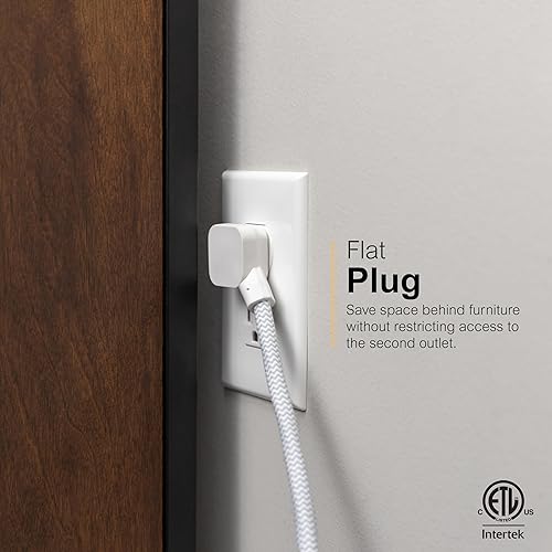 Miniatura 5 de GE Protector SurGE de 9 tomas, 2480J, cable trenzado de 6 pies, cable extensoin para escuela, hogar, oficina, color blanco - 82596