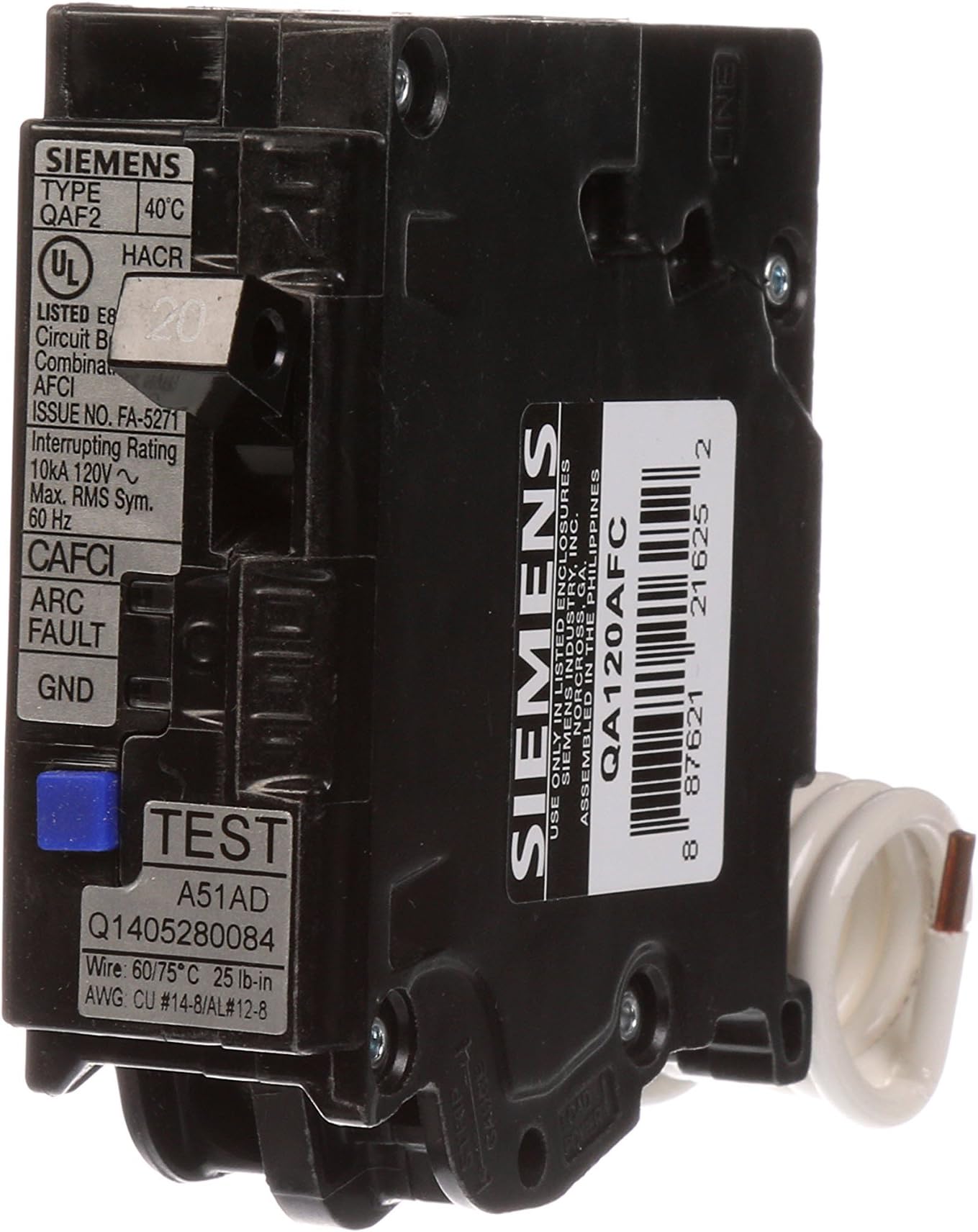 Siemens QA120AFC 20Amp Single Pole 120volt PlugOn Combination AFCI