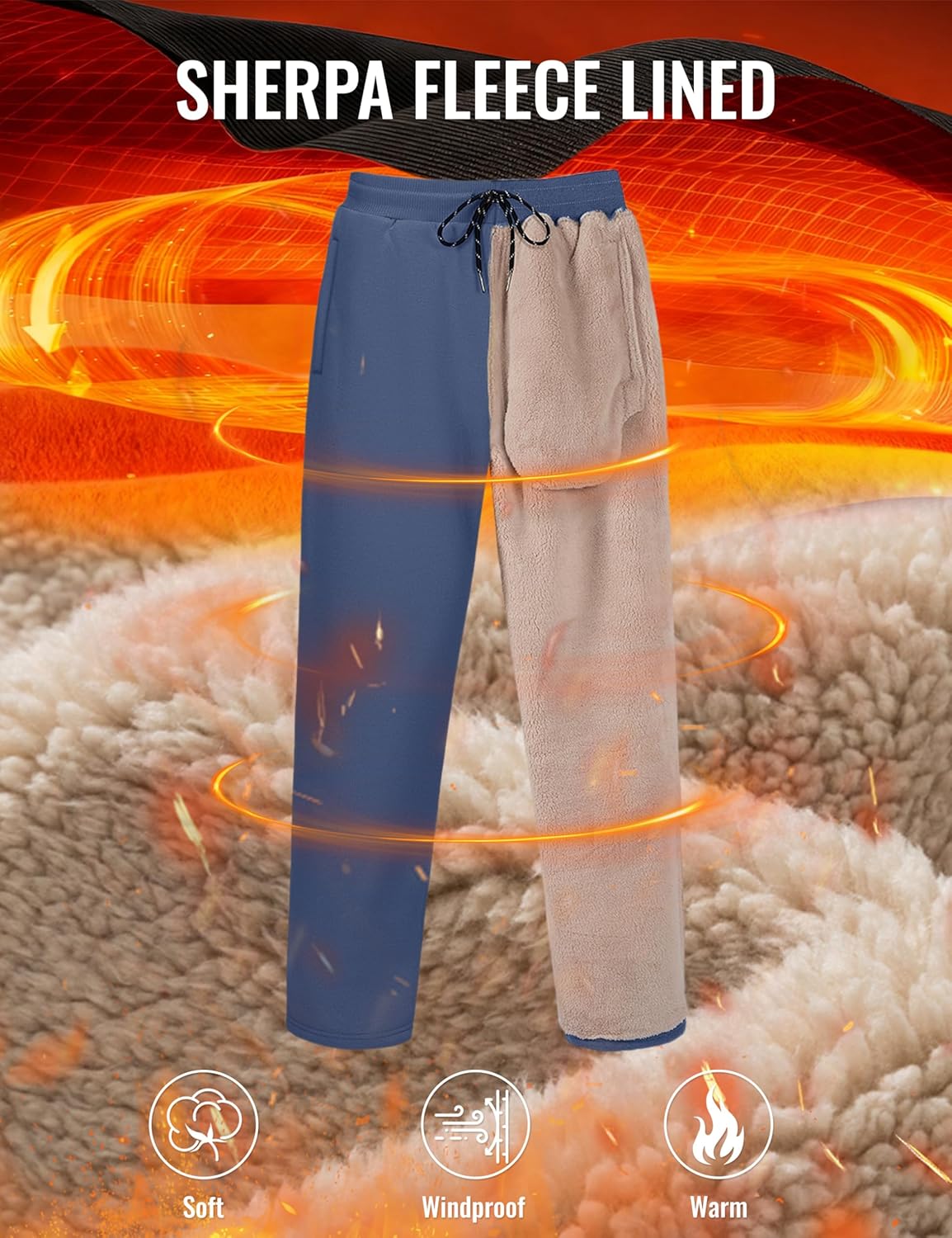 TACVASEN Men's Fleece Winter Pants Warm Sherpa Lined Sweatpants Heavyweight Thermal Lounge Athletic Track Joggers - Image 4