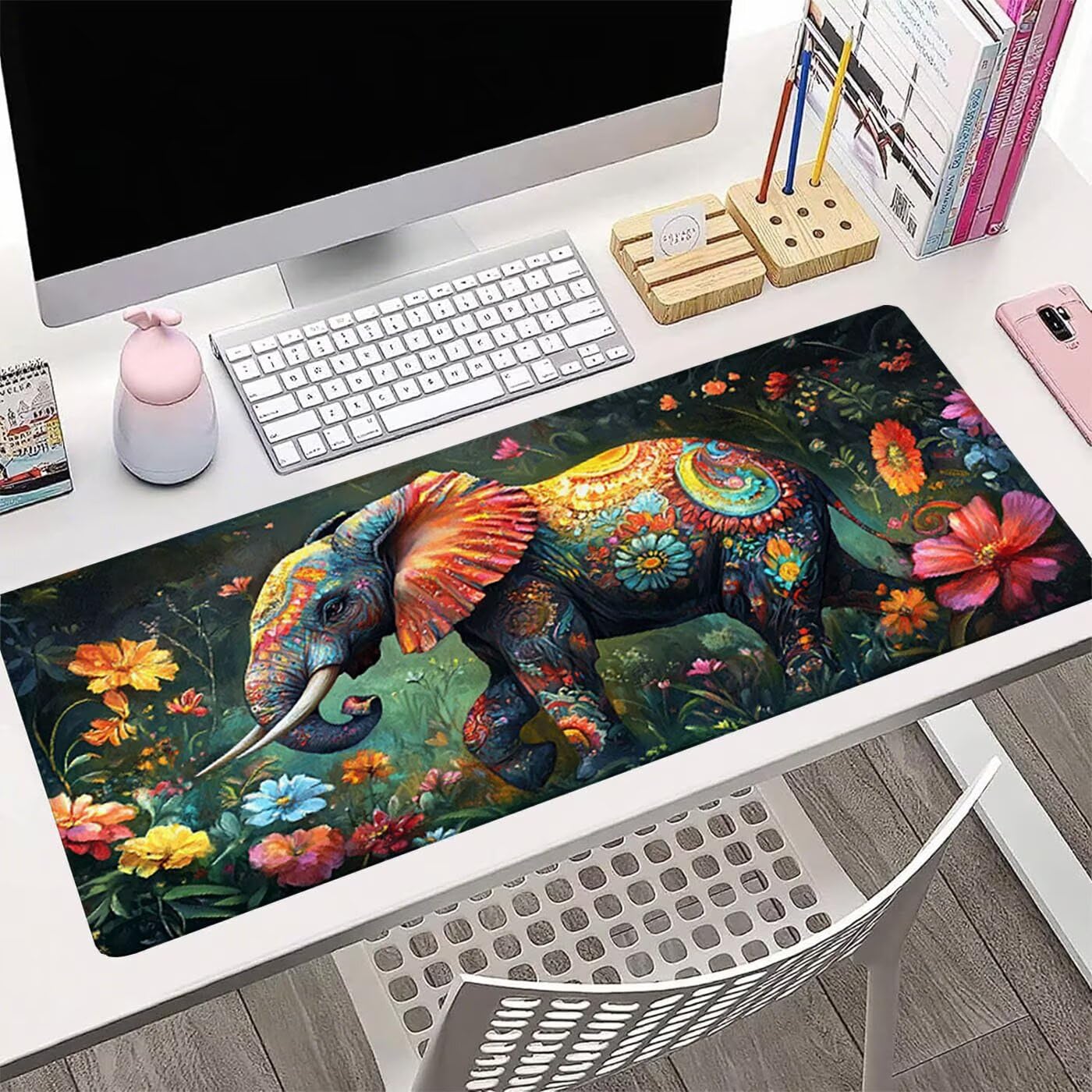 Kolorowa podkładka pod mysz do gier XXL 1500 x 800 mm pod ręką zszyta antypoślizgowa podkładka pod mysz słoń do pracy, gier, biura, dekoracji domu, szybciej, prezenty dla mężczyzn H-4797