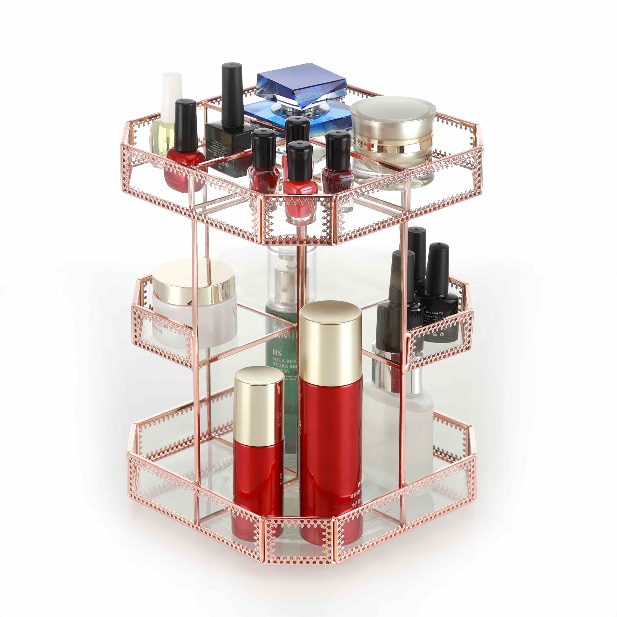 Miss Sweet Organizzatore di trucco per cosmetici regolabile a 360 gradi rotante (oro rosa)