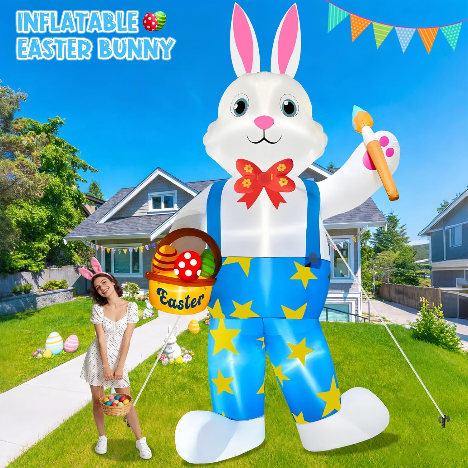 12FT Easter Inflatables Bunny Outdoor Decorations,Giant Easter Blow Up Yard Decoration, Easter Inflatable Bunny Decor for Yard,Party,Lawn