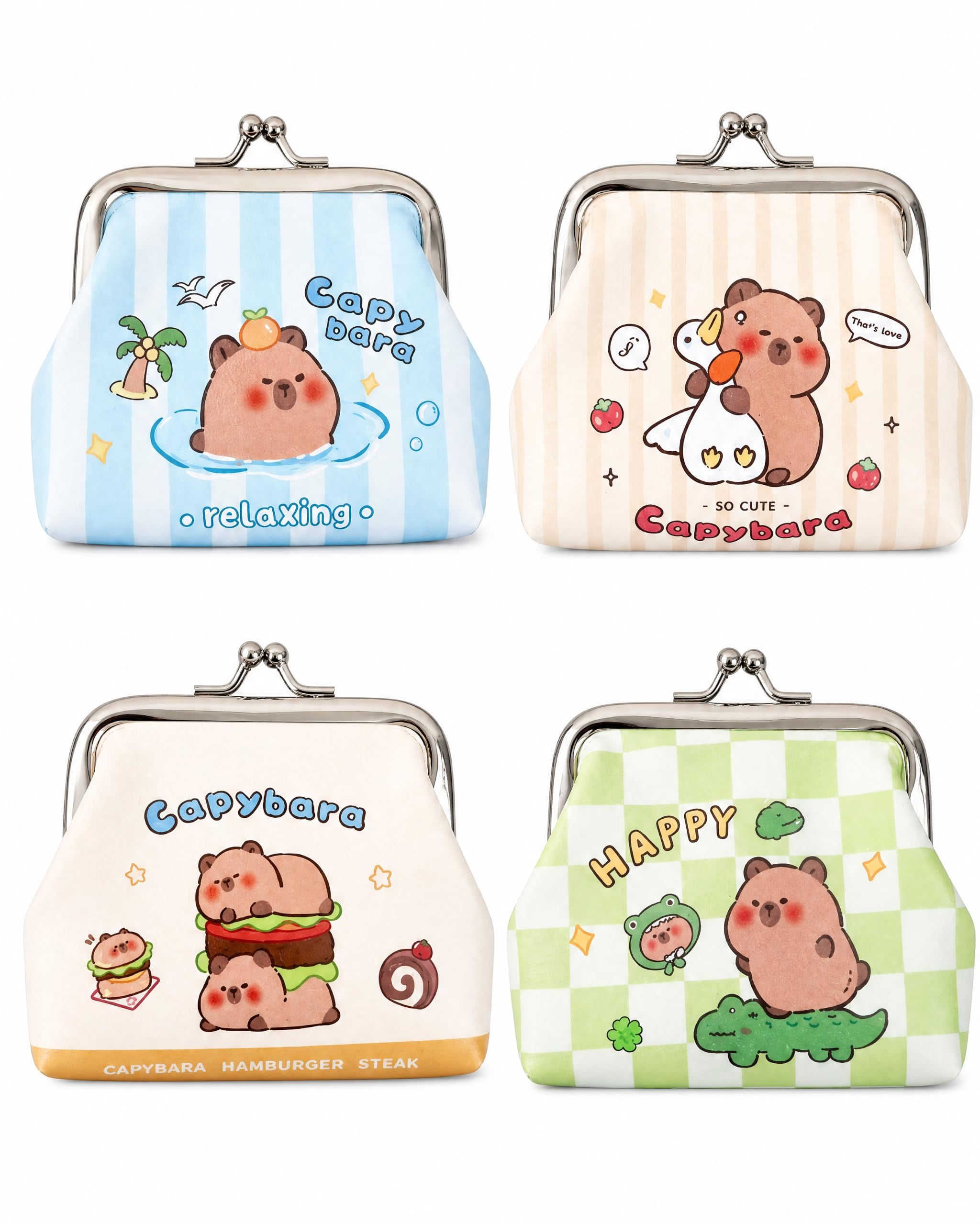 4-Piece PU Compact Wallet for Women with Kiss Lock Closure-image-19