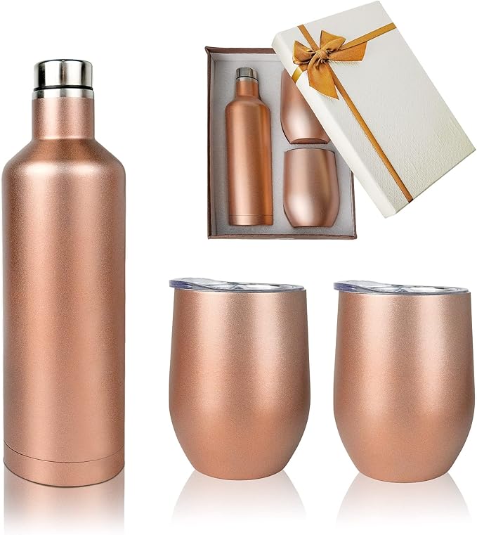 WeeGoo Gift Set Insulated Wine Bottle and Tumbler with Lid, 500ml 304 Stainless Steel Insulated