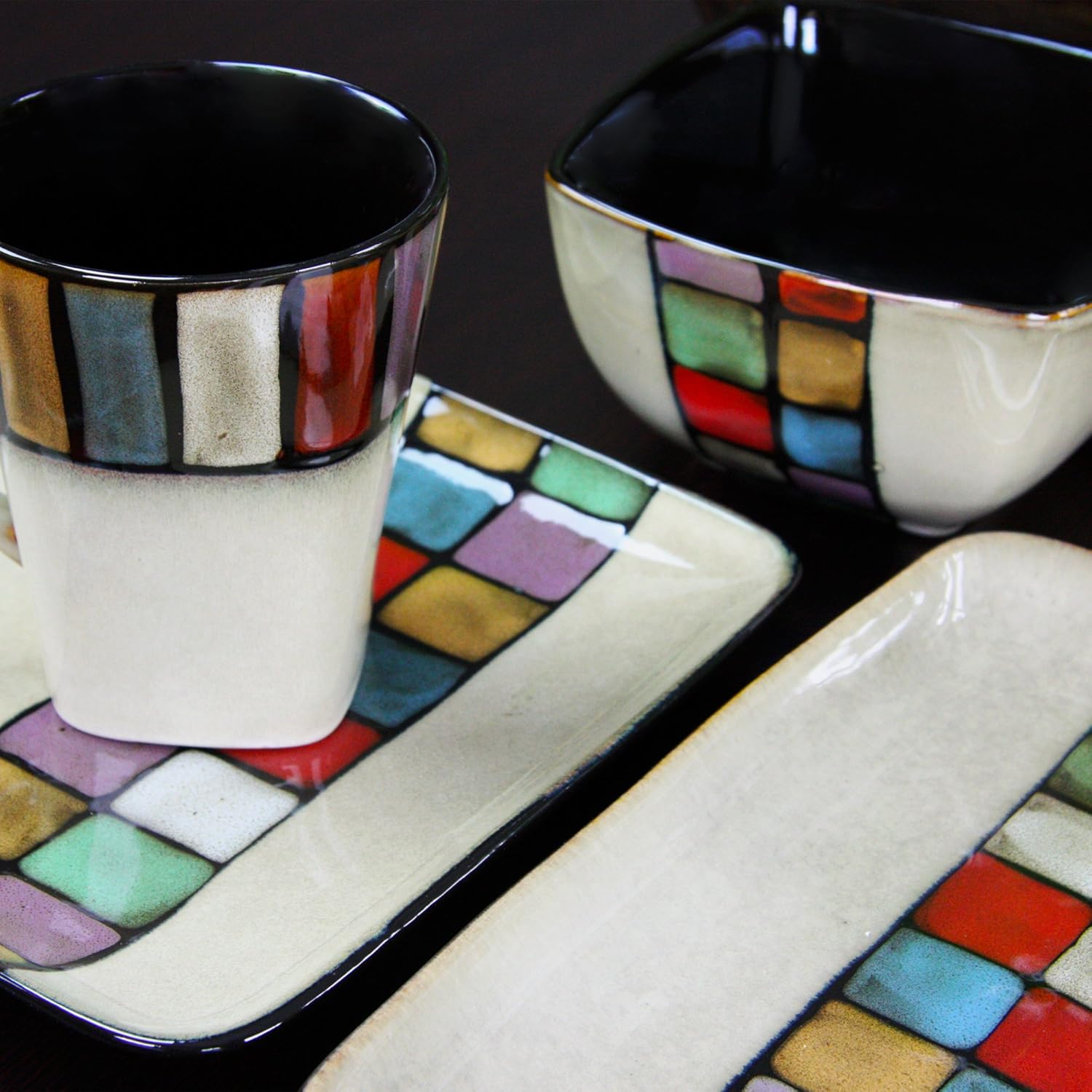 Elama Mela 16 Piece Stoneware Dinnerware Complete Service for 4, Melange, 16pc Set