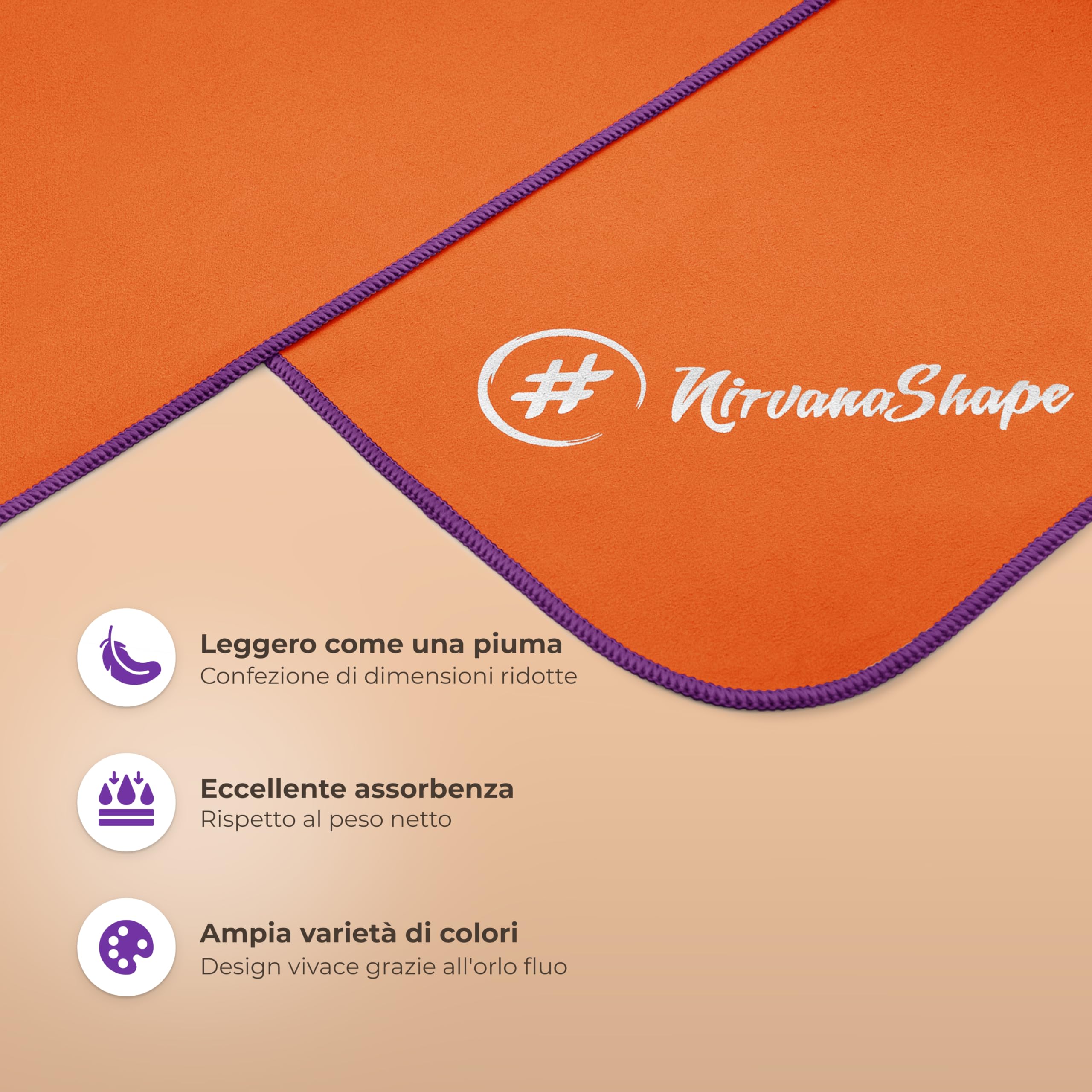 NirvanaShape Asciugamano Microfibra | 14 colori | 8 taglie | Asciugatura Rapida, Leggero, Assorbente | Asciugamano da Viaggio/Asciugamano da Bagno | Ideale per Viaggi, Spiaggia, Yoga, Sauna