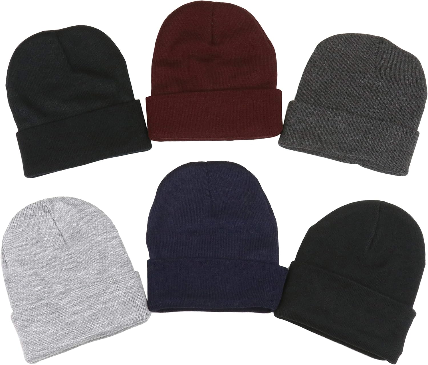ToBeInStyle Men’s Pack of 6 Double Layered Winter Warm Basic Beanies