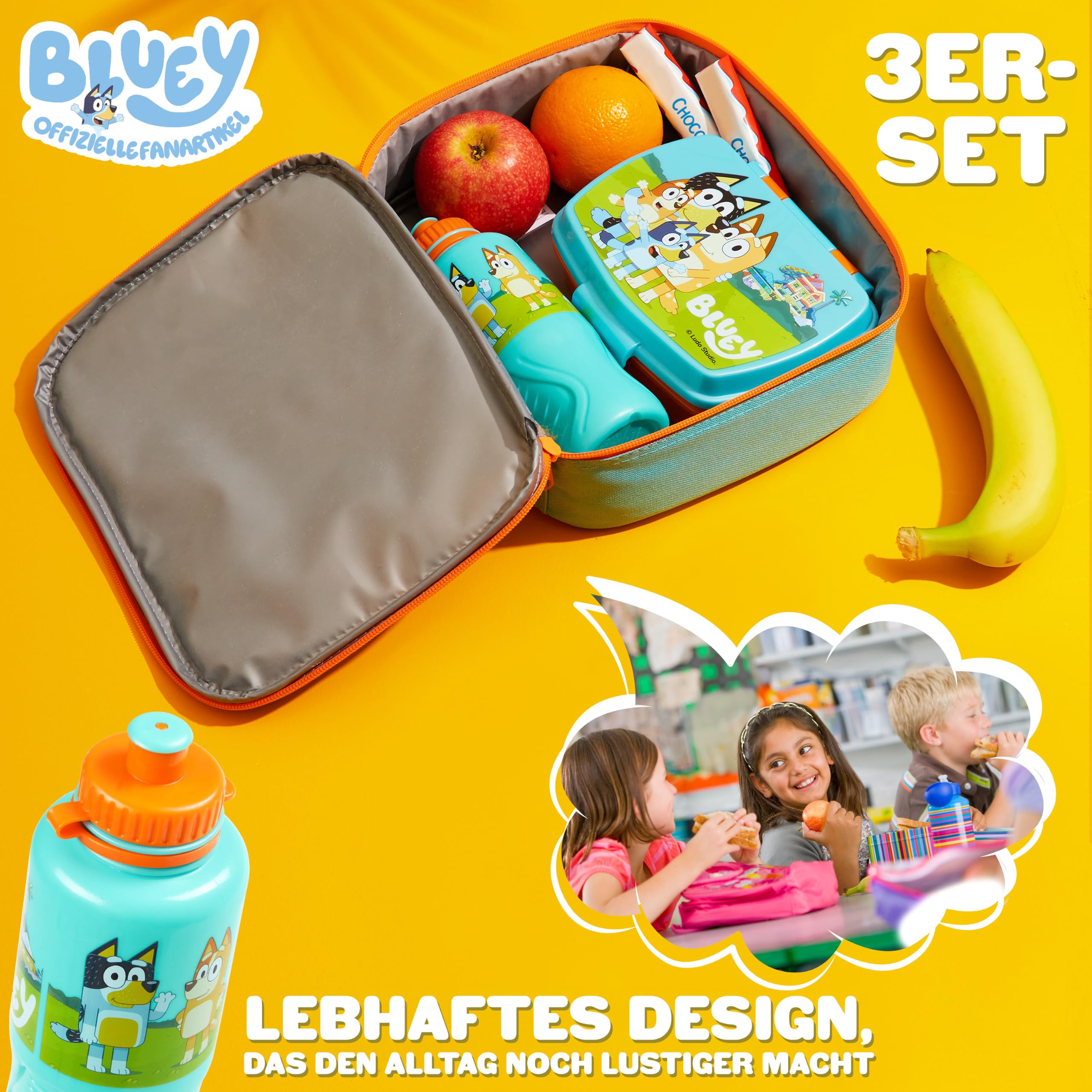 BlueY 3-tlg Kühltasche für Kinder Isolierte Kühltasche Mini mit Lunchbox und 430ml Wasserflasche Lunch Box