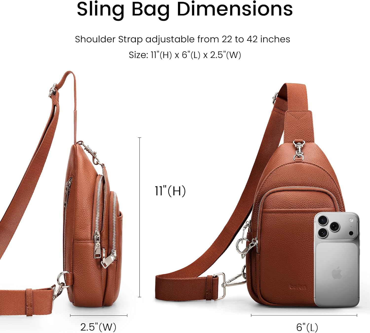 befen Genuine Leather Small Sling Bag for Women Anti-Theft Crossbody Chest Bags Multi-Pockets Fanny Pack with RFID Card Slots - Image 5