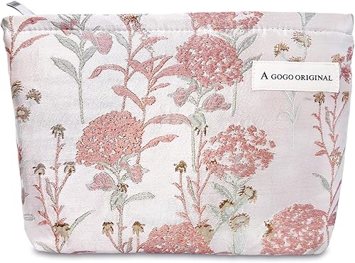 STARDW Bolsa de maquillaje floral estética, bonita bolsa de cosméticos pequeña para mujeres y niñas, bolsa de aseo de viaje, bolsa de maquillaje con