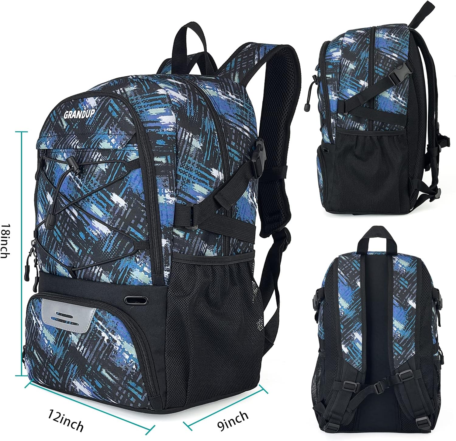 GRANDUP Basketball backpack with ball and shoes compartment Fit Volleyball, soccer, Swim, Gym, Travel, and School, large capacity sports training equipment bags