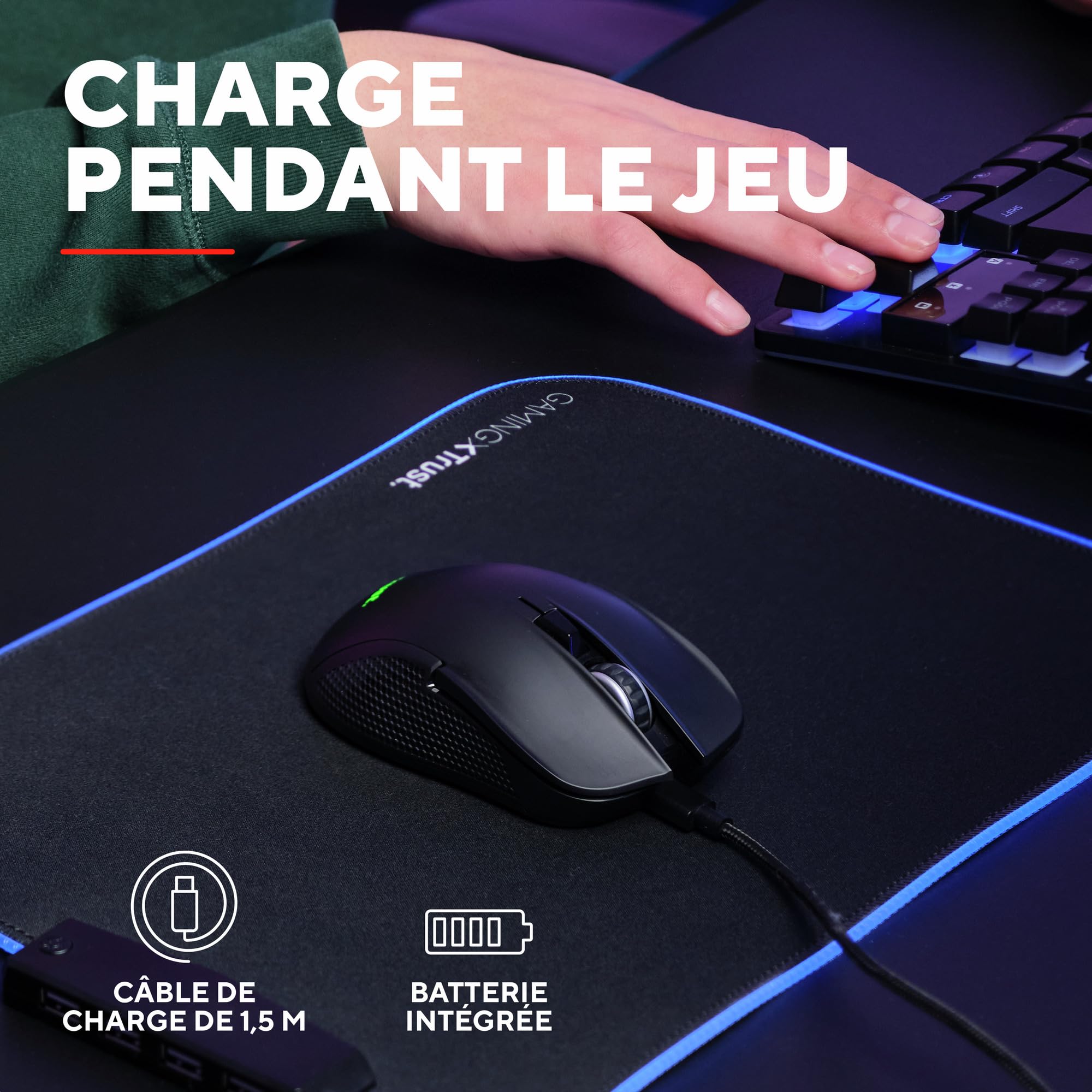 GXTrust Ybar Souris sans Fil Gamer Bluetooth + 2.4GHz Faible Latence, Noir