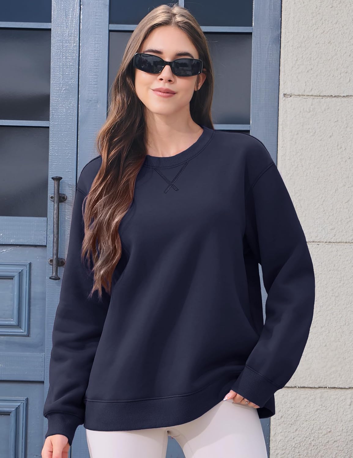 MAGCOMSEN Women's Sherpa Lined Sweatshirts Winter Warm Fleece Crewneck Pullover Thick Sweater Long Sleeve Tops Clothes - Image 5