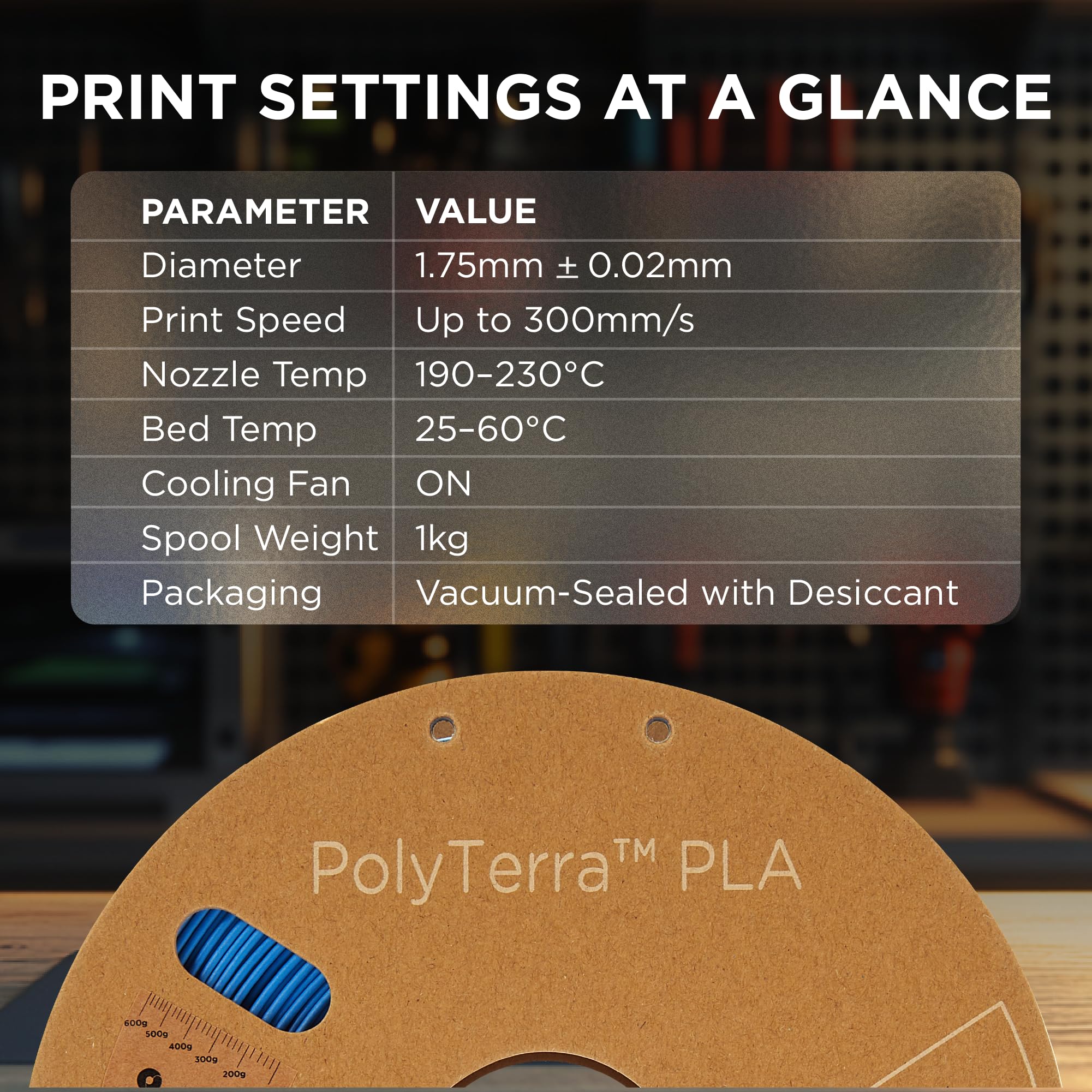Polymaker 70828 PolyTerra PLA Filament PLA Faible teneur en Plastique 1.75 mm 1000 g Bleu Saphir 1 pc(s)