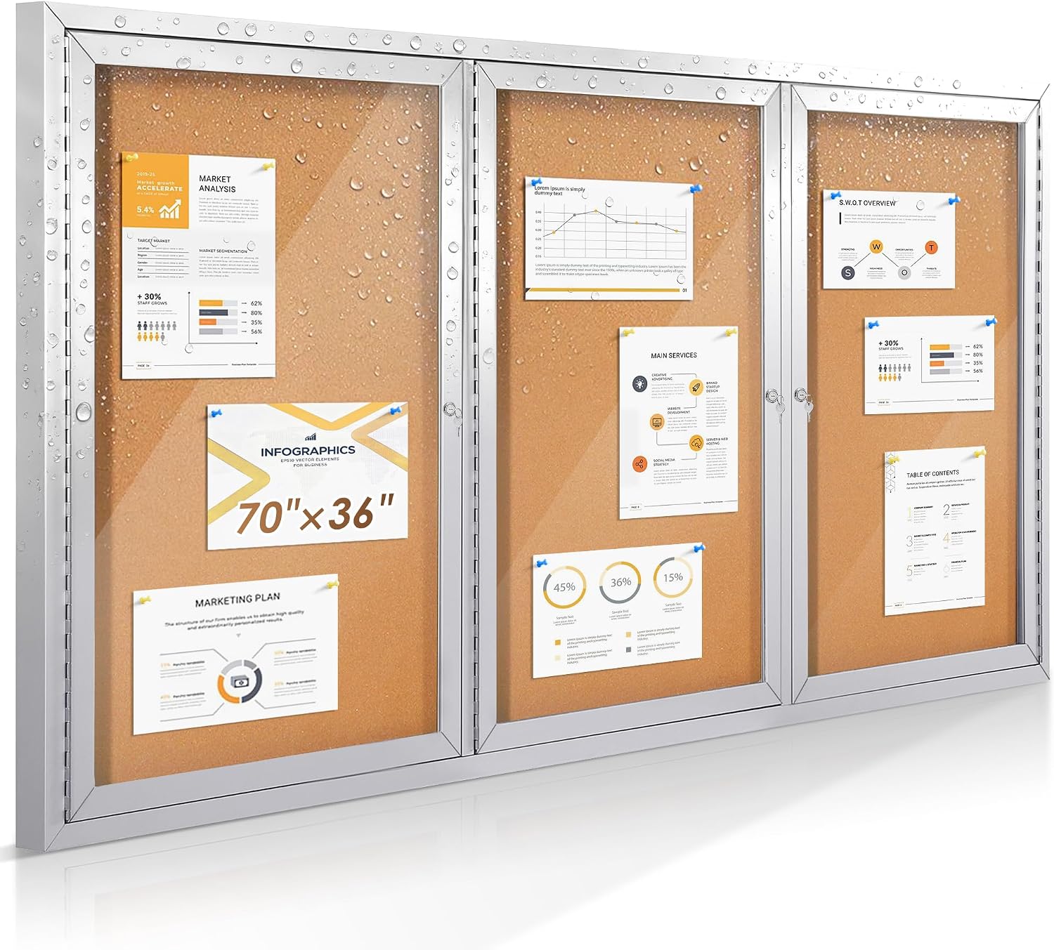 SWANCROWN 70x36 in Outdoor Enclosed Bulletin Board, Locking Display Cabinet
