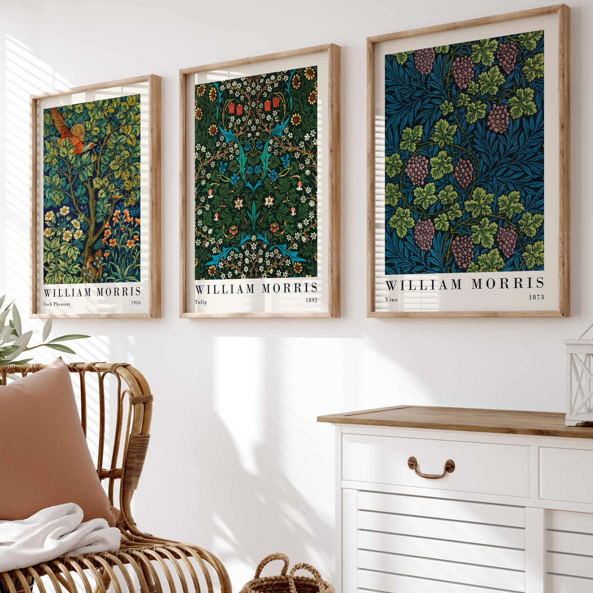 BlissPrintStudios Set of 3 William Morris Blue Botanical Wall Art Prints – A3 Vintage Larkspur, Snakeshead & Tulip Gallery Wall Set – 250gsm Premium Paper – Unframed