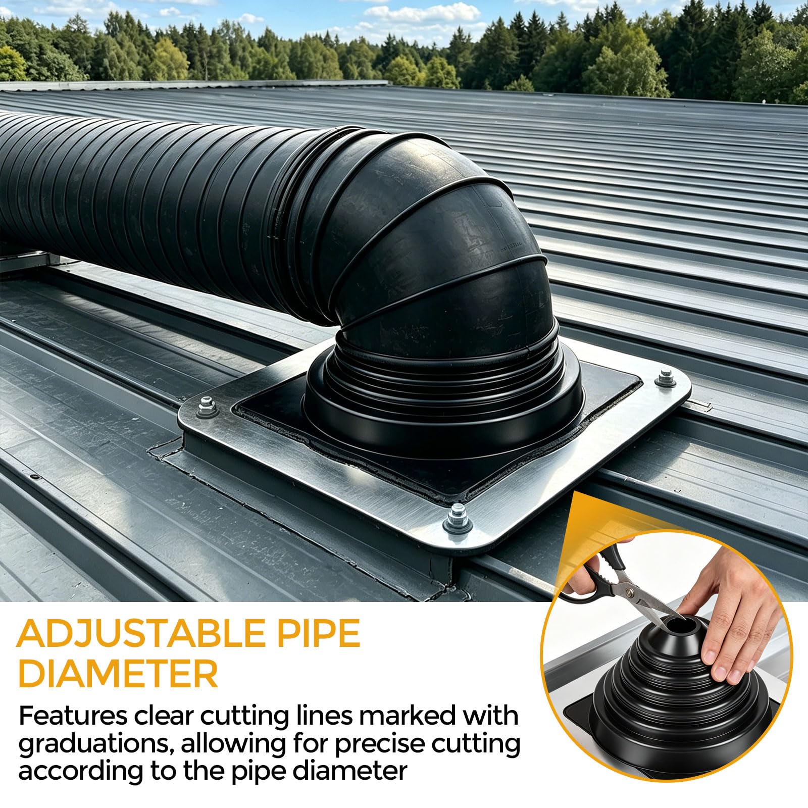 1 PCS Rohrmanschette Dachdurchführung für Rohrdurchmesser Ø70mm-178mm EDPM, Ofenrohr Dachdurchfiihrung Trapezblech, für Außenentlüftungsrohre, Schornstein, UV-Schutz, Zuschneidbar, Schwarz