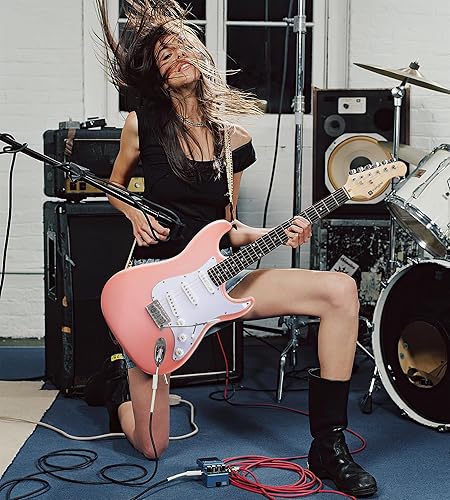 Miniatura 7 de Vangoa Kit de guitarra eléctrica de tamaño completo de 39 pulgadas para principiantes, cuerpo sólido rosa con amplificador, paquete con bolsa, barra