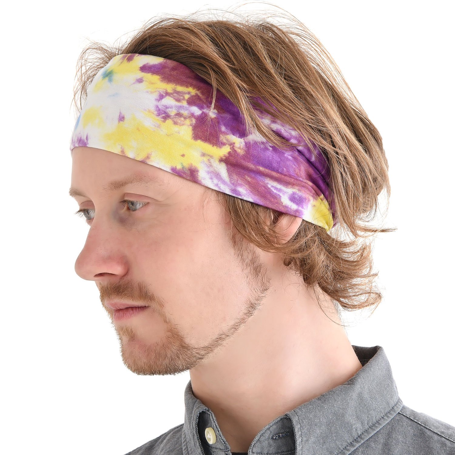 CHARM Męska Opaska na Głowę Elastyczna - Japońska Bandana Czaszka Szklarnia Damska Szykowne Akcesoria do Jogi Sportu Fitness tie dye Type C