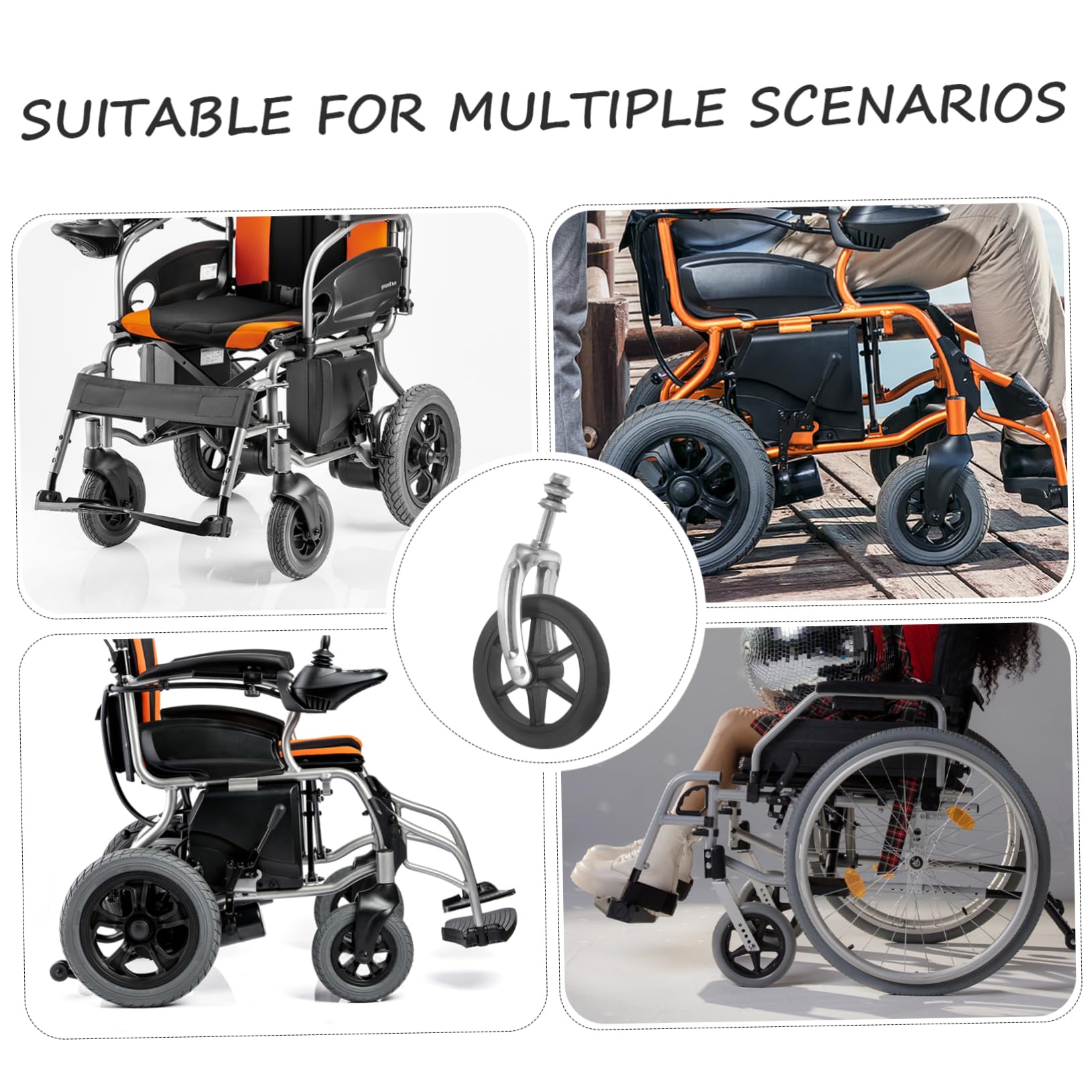 Rueda Delantera para Silla de Ruedas con Soporte y Rodamiento | 1 Juego, Tubo de Acero y Goma, Horquilla Frontal con Bracket, Repuesto para Movilidad