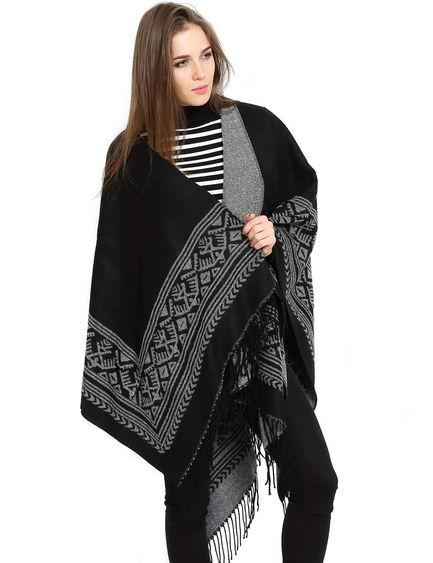 Superora Poncho Châle Elégant Chaud Ouvert à Carré Automne Hiver Femme