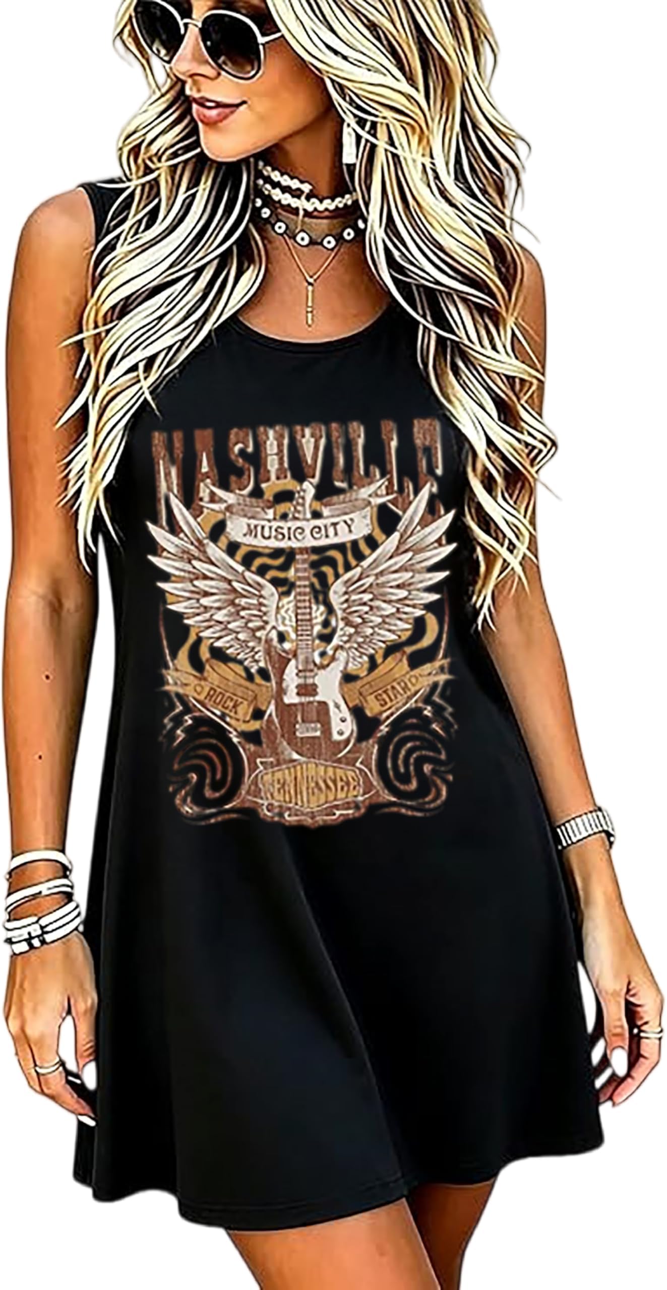 Summer Dresses Women Boho Floral Sundress Casual Country Concert Tank Dress