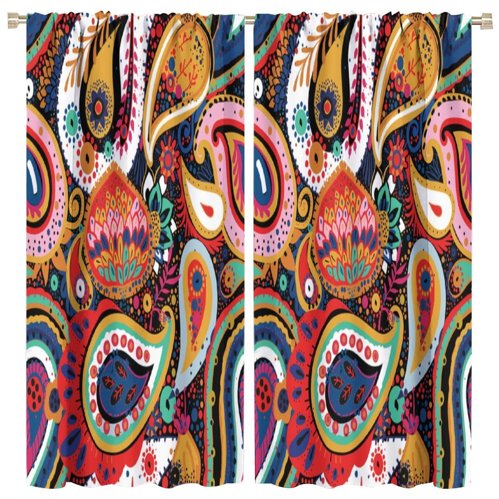 BenYaSong Paisley Flower Blackout Window Curtains,Paisley Turkish Cucumber with Flowers Leaves and Fantasy Ele for Living Room Bedroom Window Drapes Window Curtain 2 Panels 63x63in