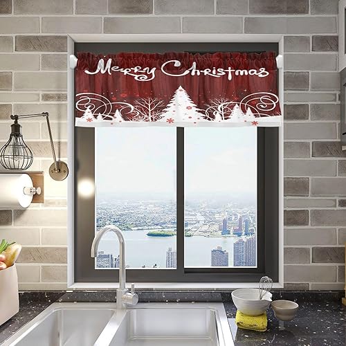 Miniatura 2 de SUABO Cenefas de Feliz Navidad para ventanas, cenefas de cortinas de cocina, cenefas con bolsillo para barra, para cocina, sala de estar,