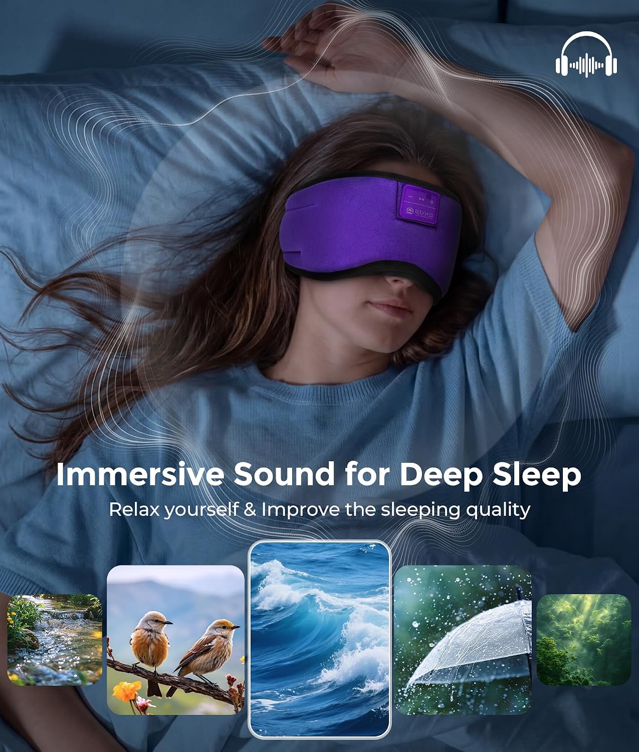 LOVE EYE Sleep Headphones Bluetooth 5.4, Total Blackout Wireless Sleeping Eye Mask Music Earphones with HD Speakers for Side Sleepers Cotton Mask for Travel, Home, Office, Unique Gifts