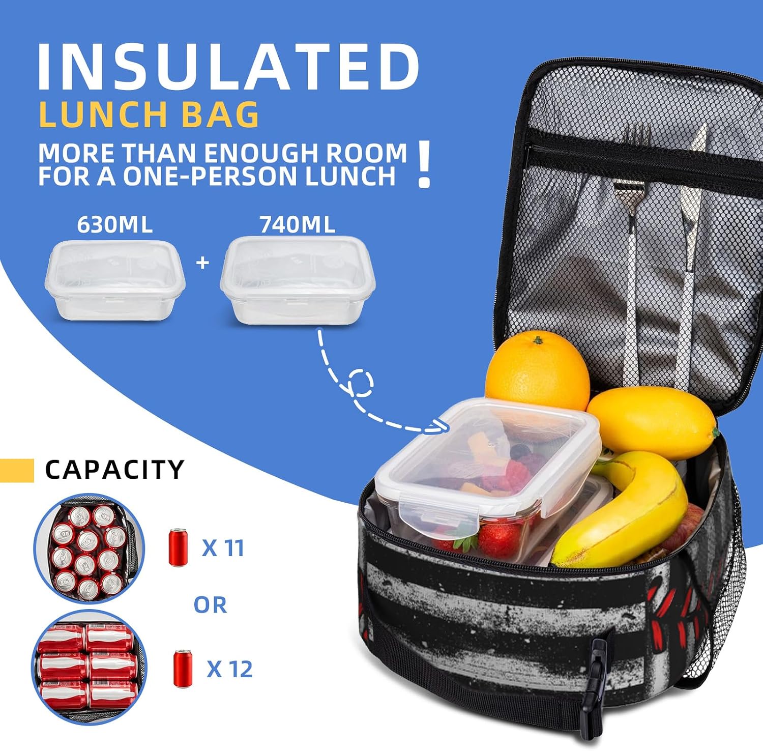 Baseball Insulated Lunch Box, Small Portable Lunch Bag for Youth Sports Fan Gifts for Outdoor Activities Practice Travel Work, Leak-proof Durable image 3