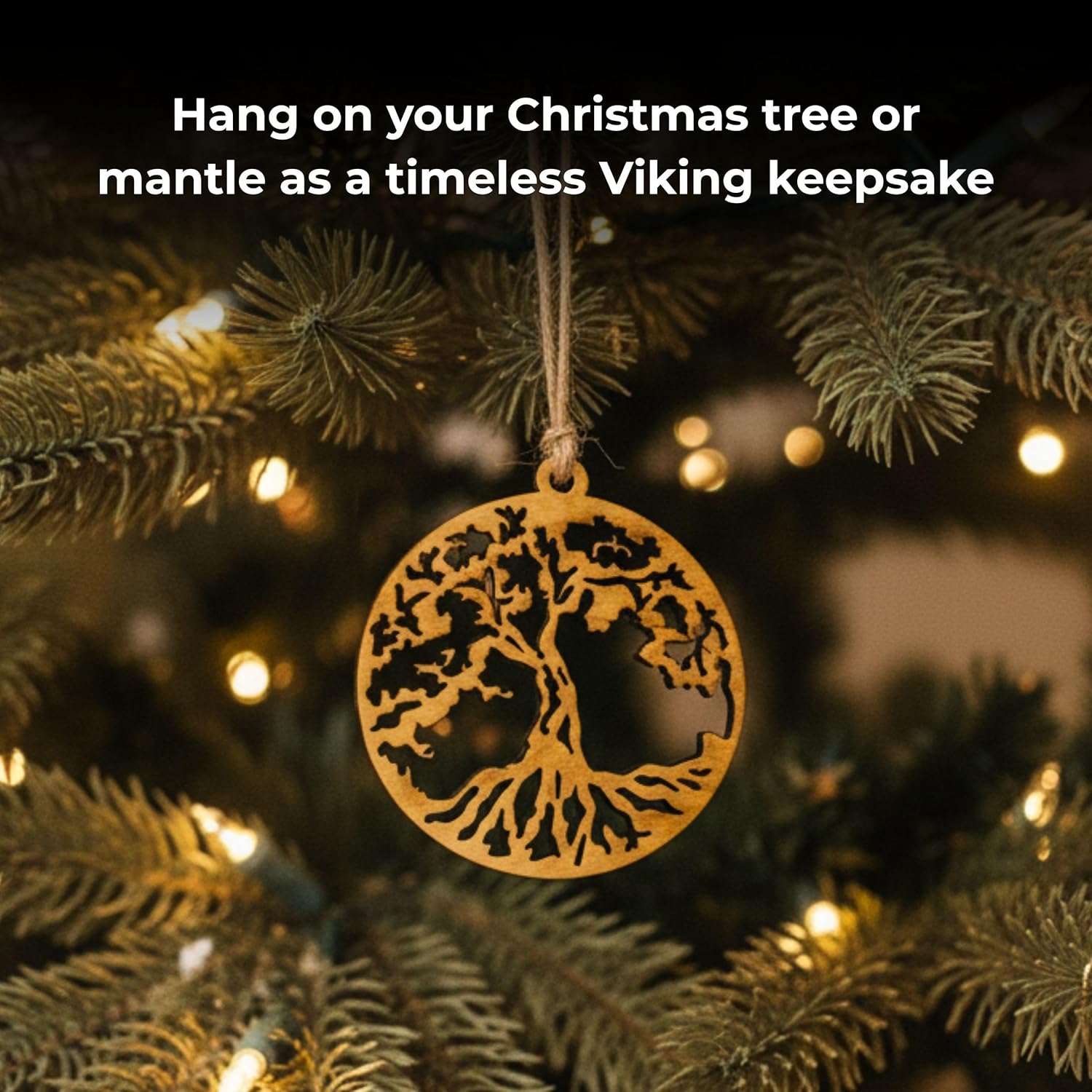 Norse Tradesman Viking Ornament Set – Handcrafted Solid Teak Wood – Four Norse Designs (Tree of Life, Thor's Hammer, Vegvisir and Raven) – Viking Decor & Yule Gift Set - Image 6