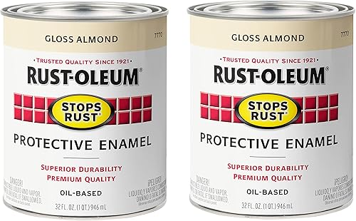 Miniatura 1 de Rust-Oleum 7770502-2PK - Pintura anti-óxido para aplicación con brocha, cuarto de galón (paquete de 2), almendra brillante, 2 latas